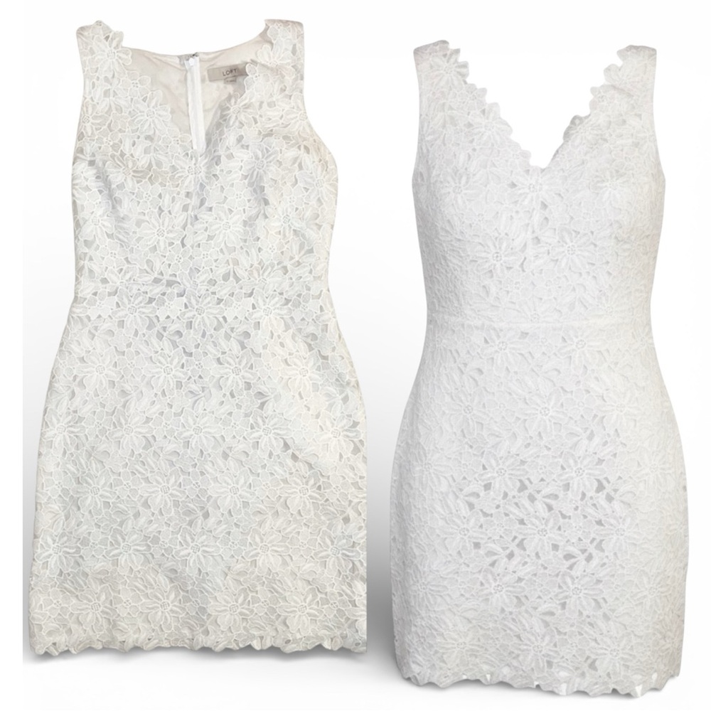 *Loft 6 White Floral Eyelet Lace Dress Sleeveless V Neck Romantic Feminine